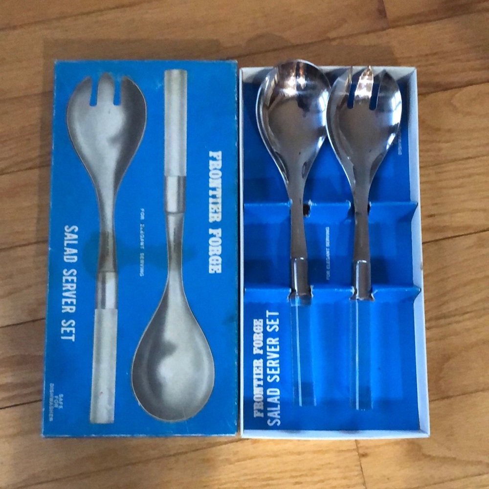 Vintage Mid-Century Modern FRONTIER FORGE Salad Server Set